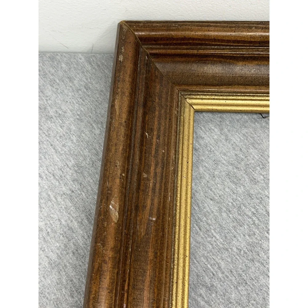 Wood Picture Photo Frame Brown Gold Trim 11x14 Wall Hanging Decor Rustic